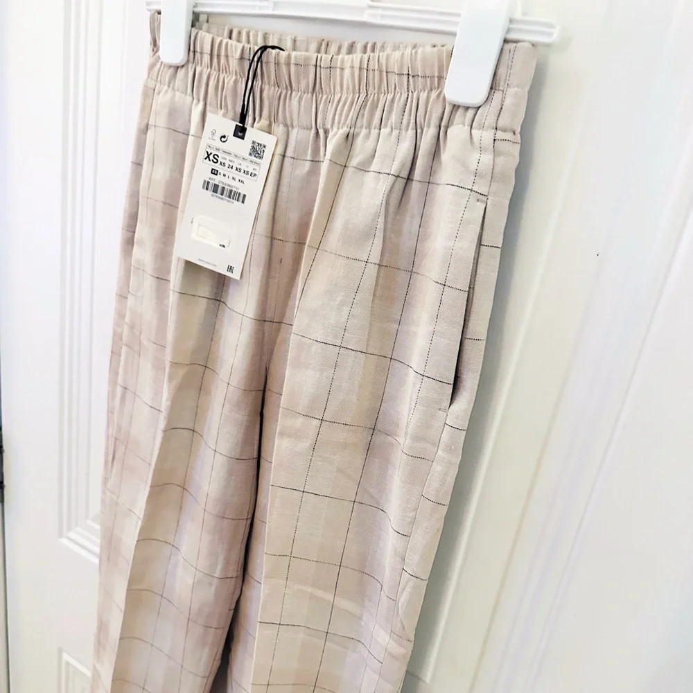 NWT Zara Cropped‎ Cuffed Plaid Pants XS